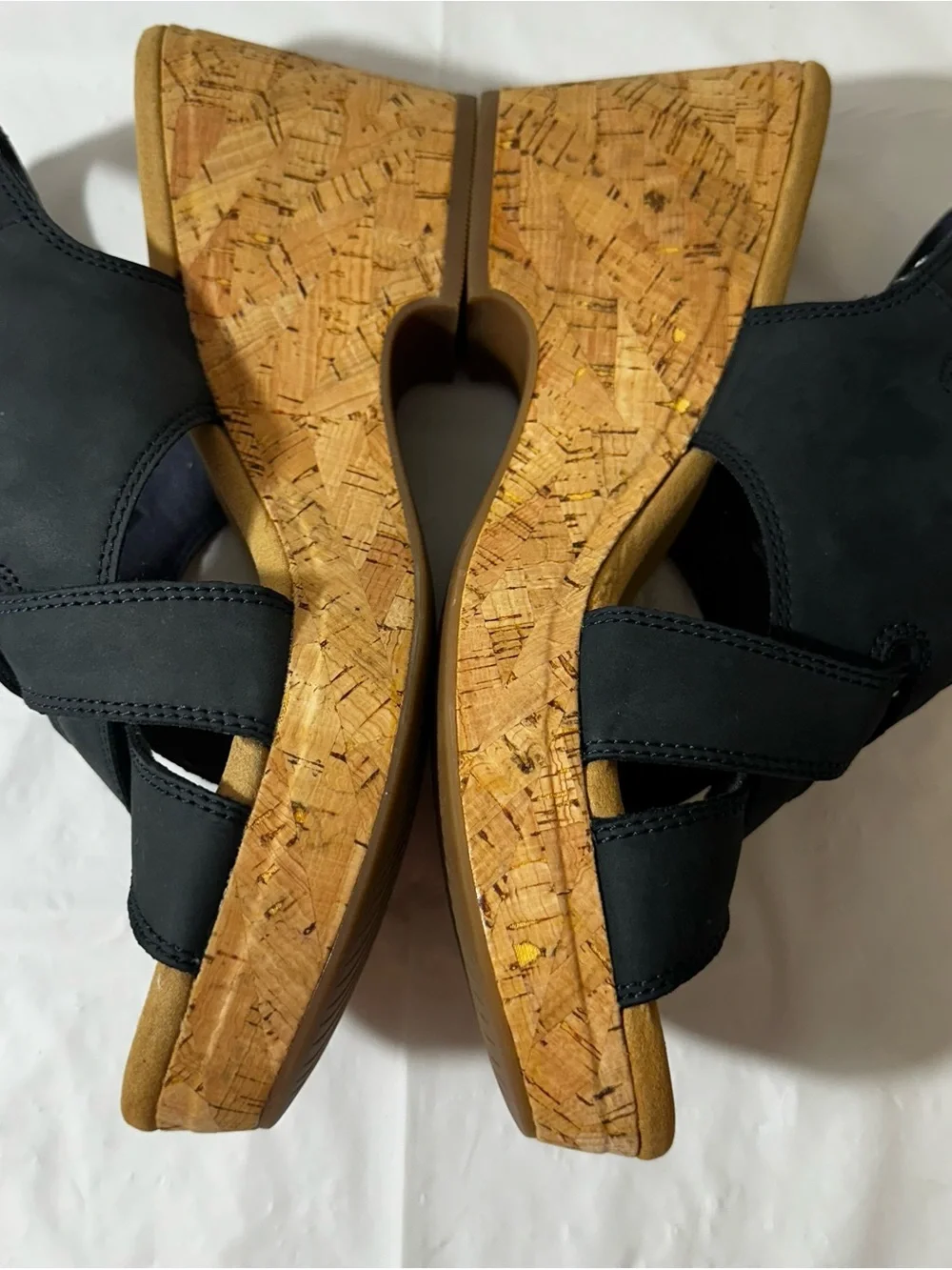 Clarks Black Suede Cork Wedge Sandals Size 11